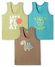 Zero Knit Sleeveless Vests With Text Print Pack of 3 - Turquoise Brown & Light Green