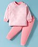 Pink Rabbit Single Jersey Knit Full Sleeves T-shirt & Lounge Pant Set With Animal Print - Pink