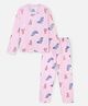 Nap Chief Pure Cotton Knit Full Sleeves Bunny & Floral Printed Coordinating Night Suit Set - Pink