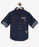 Tales & Stories Denim Woven Full Sleeves Play Text Patch Detailed Shirt - Navy Blue