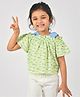 Tales & Stories Rayon Woven Cold Shoulder Clouds Printed Top - Green