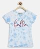 Tales & Stories Cotton Knit Half Sleeves Belle Text Embroidered & Tie Dye Tee - Sky Blue