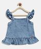 Tales & Stories Denim Woven Cap Sleeves Washed Top - Light Blue