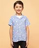 Tales & Stories Viscose Woven Half Sleeves Chessboard Checked & Brand Logo Printed Shirt - Blue