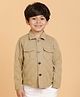 Tales & Stories Cotton Woven Full Sleeves Geometric Embroidered Light Winter Shacket - Khaki