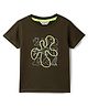 Tales & Stories Cotton Knit Half Sleeves Beach Theme Printed Tee - Olive Green