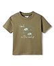 Tales & Stories Cotton Knit Half Sleeves Good In The Woods Text Printed Tee - Olive Green