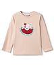 Tales & Stories Cotton Knit Full Sleeves Kitten Embroidered & Watermelon Printed Tee - Peach