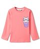 Tales & Stories Cotton Knit Full Sleeves Kitten In Pocket Printed Tee - Pink