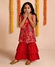 Tales & Stories Viscose Woven Sleeveless Floral Printed Kurti & Sharara Set - Red