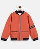 Tales & Stories Cotton Knit Full Sleeves Colour Splash Printed Light Winter Bomber Jacket - Orange