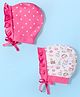 Babyhug 100% Cotton Interlock Knit Bonnet Caps With Polka Dot & Floral Print Pack Of 2 Pink & White - Diameter 10 cm