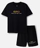 Nap Chief Pure Cotton Knit Half Sleeves ISRO Space Theme Printed Relaxed Fit Tee & Shorts Set - Black