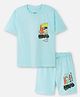 Nap Chief Pure Cotton Knit Naruto Featuring Half Sleeves Character Printed Relaxed Fit Tee & Shorts Set - Aqua Blue