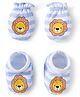 Babyhug 100% Cotton Interlock Knit Mittens & Booties Set With Animal Print - Blue