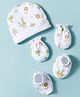 Babyhug 100% Cotton Interlock Knit Cap Mittens & Booties Set With Animal Print White - Diameter 17 cm
