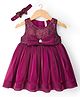 Babyhug Woven Sleeveless Party Dress with Headband  Sequin Detailing & Bow Applique - Wine