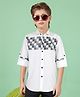 MASHUP Cotton Woven Full Sleeves Abstract Printed Shirt - White