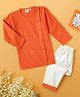 Desi Soota Cotton Woven Full Sleeves Katha Work Detailed Kurta & Pyjama Set - Orange