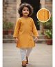 Desi Soota Cotton Woven Full Sleeves Katha Work Detailed Kurta & Pyjama Set - Yellow