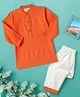 Desi Soota Cotton Woven Full Sleeves Katha Work Detailed Kurta & Pyjama Set - Orange