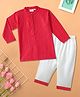 Desi Soota Cotton Woven Full Sleeves Katha Work Detailed Kurta & Pyjama Set - Red
