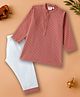 Desi Soota Cotton Woven Full Sleeves Katha Work Detailed  Kurta & Pyjama Set  - Brown