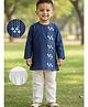 Desi Soota Cotton Woven Full Sleeve Leaves Embroidered Kurta Pyjama Set - Blue