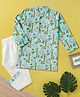 Desi Soota Cotton Woven Full Sleeves Wild Animals Printed Kurta & Pyjama Set - Teal Blue
