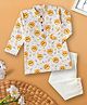 Desi Soota Cotton Woven Full Sleeves Lion Printed Kurta & Pyjama Set - White