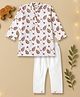 Desi Soota Cotton Woven Full Sleeves Leaves Printed Kurta Pyjama Set - Cream
