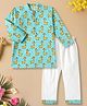 Desi Soota Cotton Woven Full Sleeves Giraffe Printed Kurta Pyjama Set - Aqua Blue