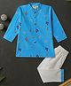 Desi Soota Cotton Woven Full Sleeves Musical Notes Printed Kurta Pyjama Set - Blue