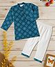 Desi Soota Cotton Woven Full Sleeves Floral Printed Kurta Pyjama Set - Navy Blue