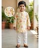 Desi Soota Cotton Woven Full Sleeves Leaves Printed Kurta Pyjama Set - Yellow