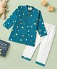 Desi Soota Cotton Woven Full Sleeves Stars Printed Kurta & Pyjama Set - Teal Blue