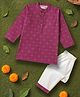 Desi Soota Cotton Woven Full Sleeves Geometric Floral Pinted Kurta & Pyjama Set - Purple