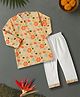Desi Soota Cotton Woven Full Sleeves Floral Pinted Kurta & Pyjama Set - Beige