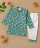 Desi Soota Cotton Woven Full Sleeves Floral Pinted Kurta & Pyjama Set - Teal Blue
