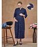 Lovely Mom's Rayon Woven Three Fourth Sleeves Abstract Printed Maternity Dress With Side Zipper Nursing Access - Navy Blue