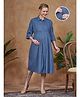 Lovely Mom's Rayon Woven Three Fourth Sleeves Solid Maternity Dress With Side Zipper Nursing Access - Blue