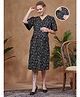 Lovely Mom's Cotton Woven Half Sleeves Geometrical Printed Maternity Dress With Side Zipper Nursing Access - Black