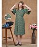 Lovely Mom's Cotton Blend Woven Half Sleeves Geometrical Printed Maternity Dress With Side Zipper Nursing Access - Olive Green