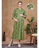 Lovely Mom's Rayon Woven Three Fourth Sleeves Floral Printed Maternity Dress With Side Zipper Nursing Access - Olive Green