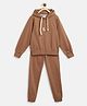 Tales & Stories Woven Full Sleeves Brand Name Embroidered Hooded Light Winter Sweatshirt & Track Pants Set - Brown