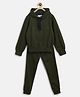Tales & Stories Woven Full Sleeves Brand Name Embroidered Hooded Light Winter Sweatshirt & Track Pants Set - Dark Green