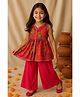 Tales & Stories Viscose Woven Sleeveless Floral Printed & Gota Lace Embellished Kurti & Palazzo Set - Pink
