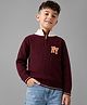 Arias Knit Full Sleeves Pullover Sweater with Patch Detailing - Maroon
