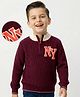 Arias Knit Full Sleeves Pullover Sweater with Patch Detailing - Maroon
