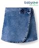 Babyoye Woven Solid Dyed Denim Skort With Bow Applique - Blue